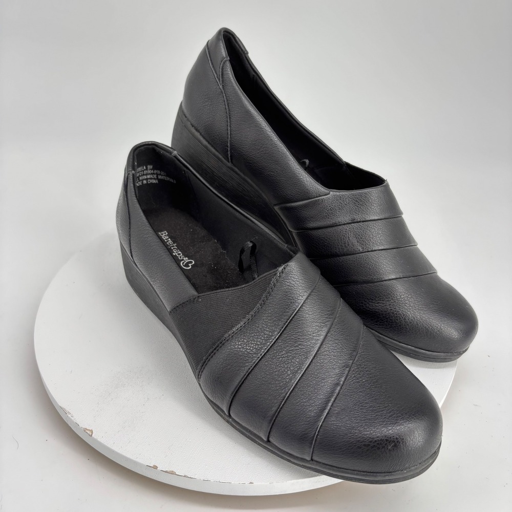 Baretraps Frisela Loafers Womens 9M Black Pleated Wedge Slip On WRF21-51904
